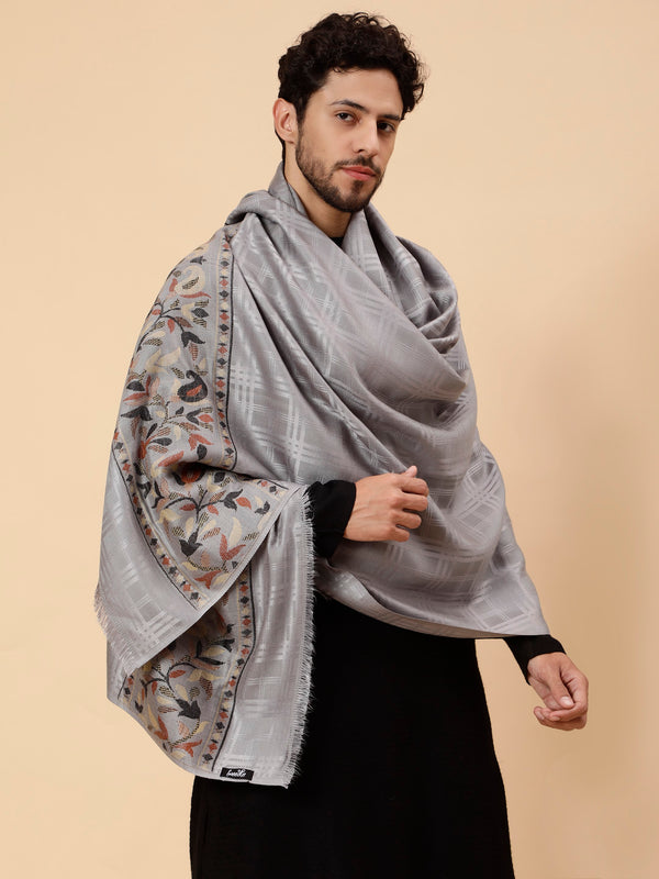 Geometrical Fusion Design Woven Shawl - Grey