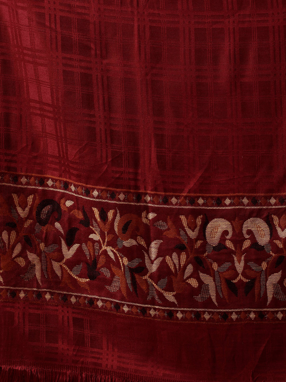 Tweedle Men’s Reversible Shawl / Stole, Wool Blend, Ethnic Kashmiri Design Scarf  – Wine