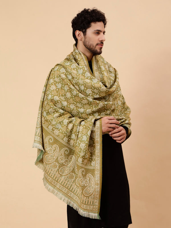 Double Sided Acro Wool Jacquard Shawl - Yellow Green