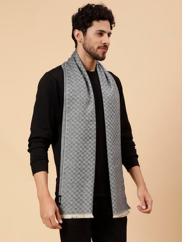 Checkered Jamawar Woollen Muffler - Blue