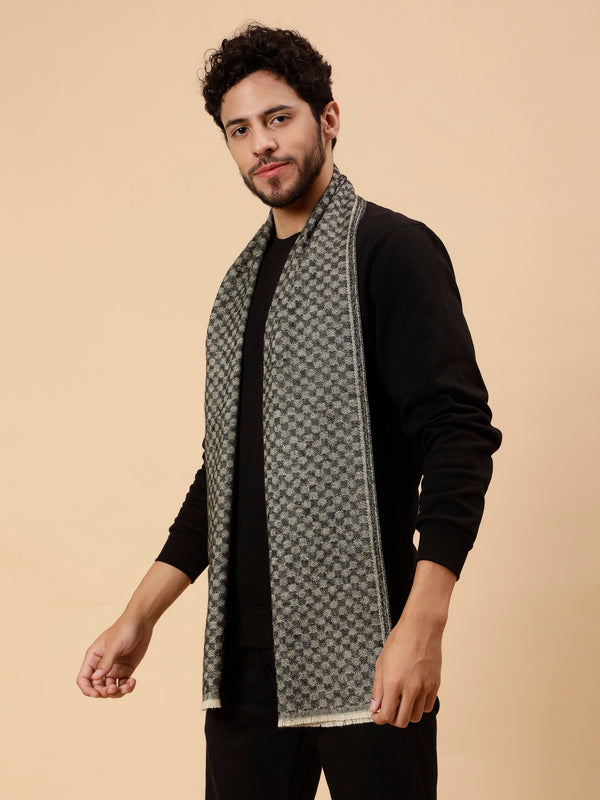 Checkered Jamawar Woollen Muffler - Black