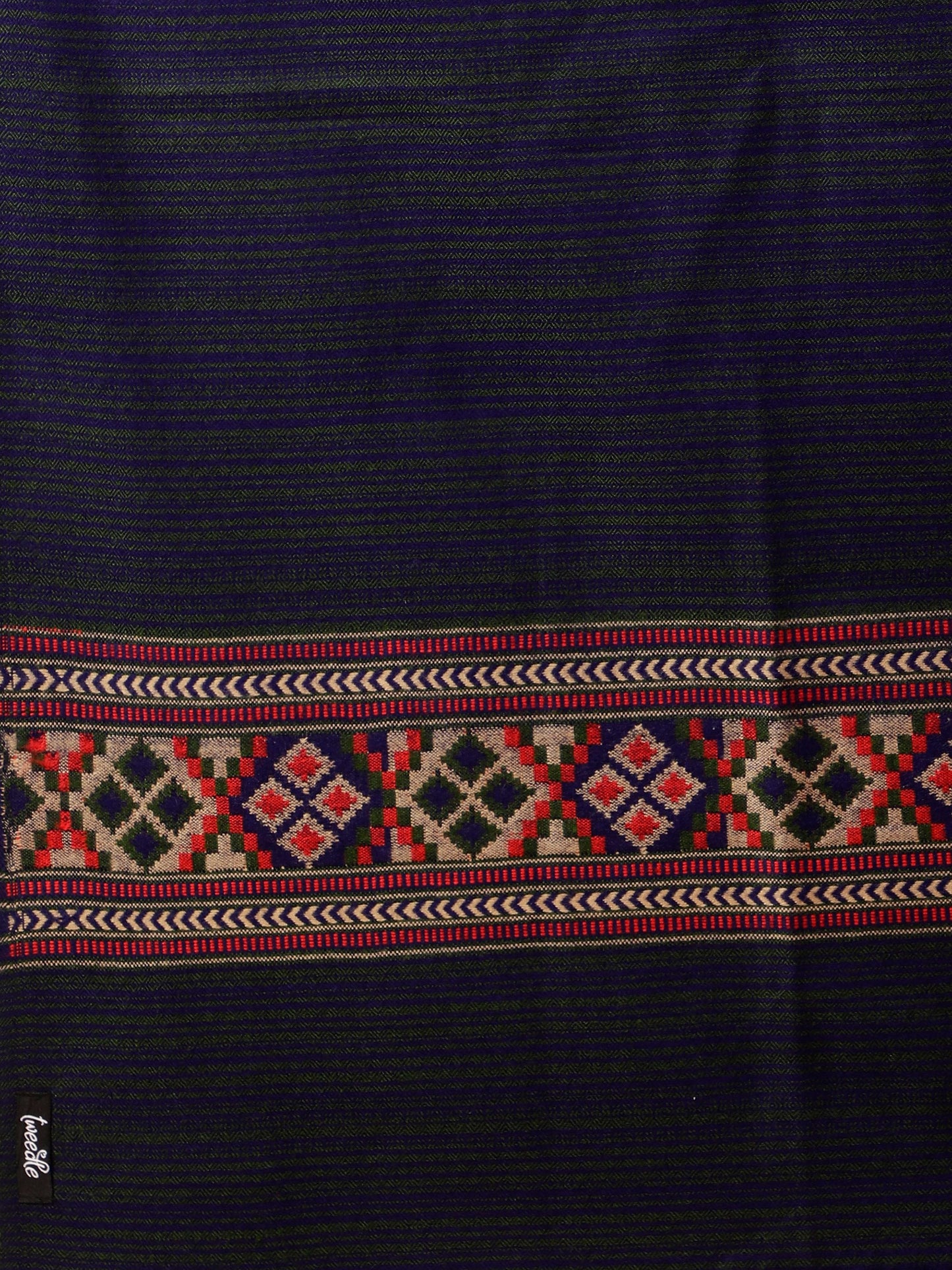 Ethnic Kullu Shawl for Men, Traditional Himachali Design with Tribal Motifs - Dark Blue (40x80)
