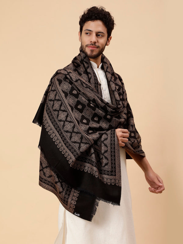 tweedle Mens Black Barfi Design Acrylic Shawl/Stole (40 x 80 Inches)