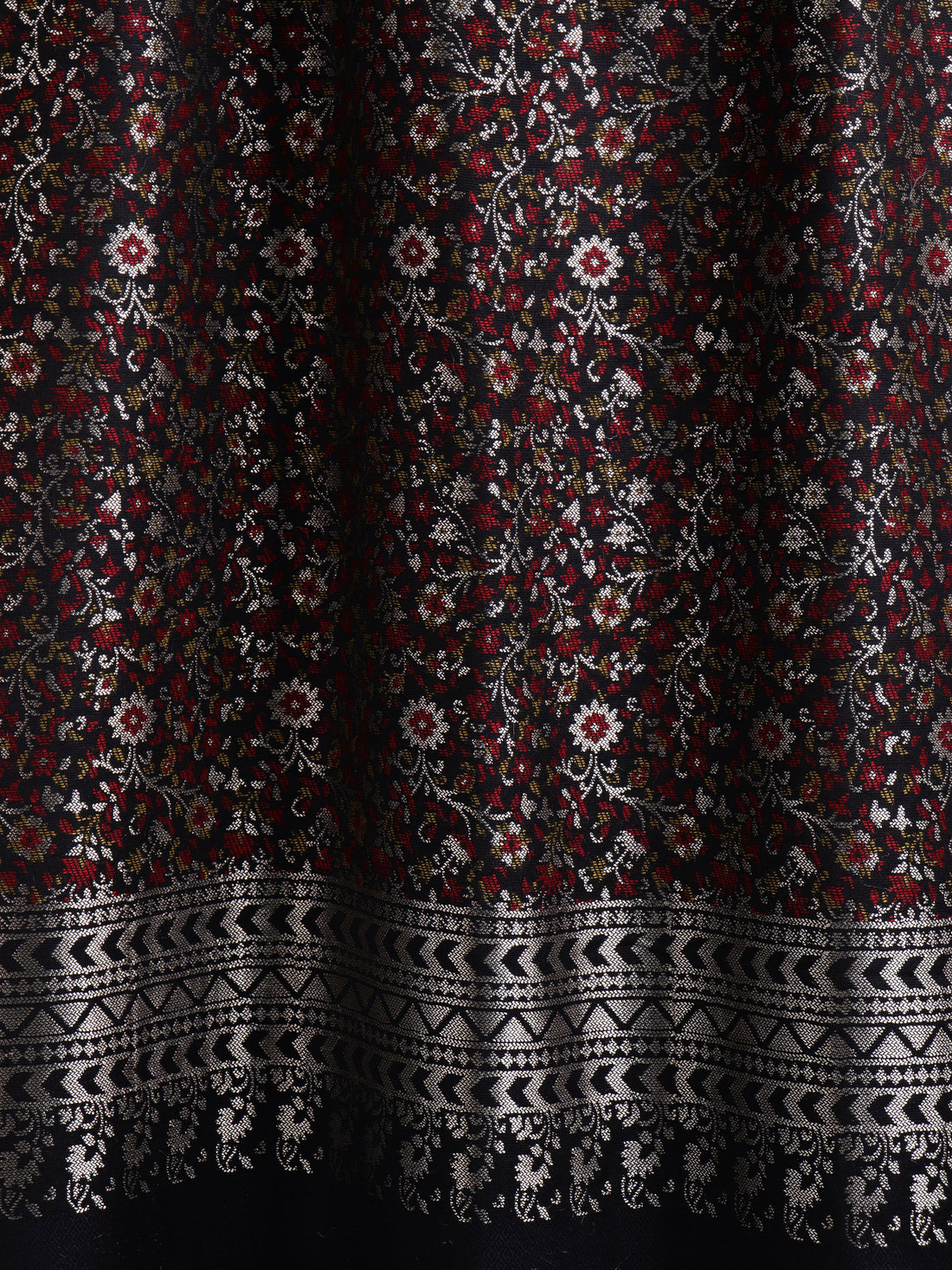 Tweedle Floral Design Kani Zari Shawl for Men - Black, Size - 28 x 80 inches