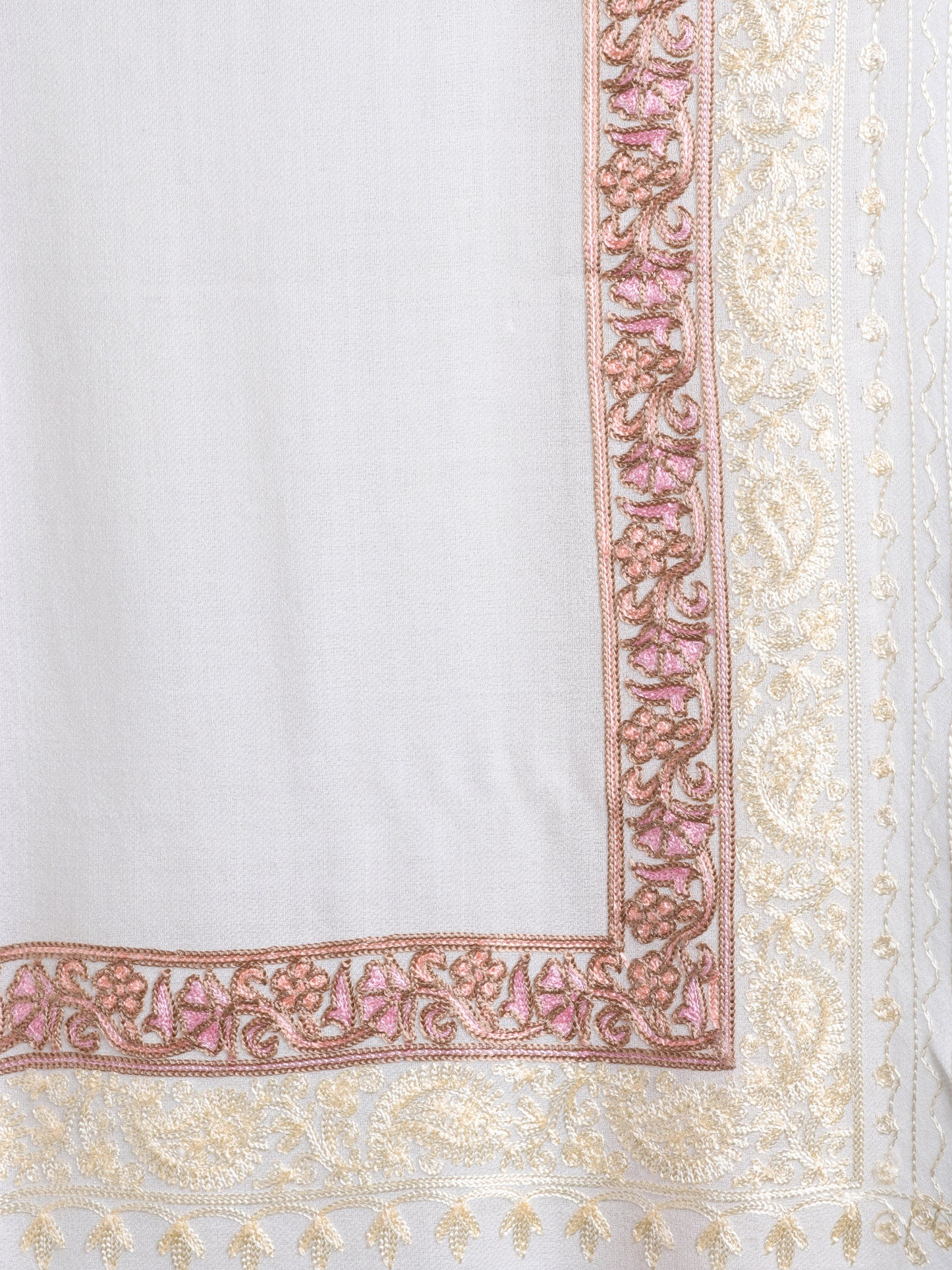 Tweedle Fine Wool Embroidered Stole/Scarf for Men -Off-White, Medium Size -28x80