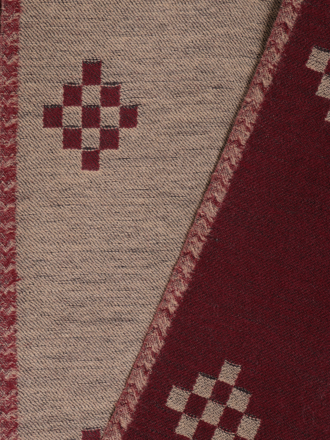 Tweedle Men's  Soft Wool Muffler| Reversible | Geomatrical Pattern | Maroon -  Size 14 x 72 Inches