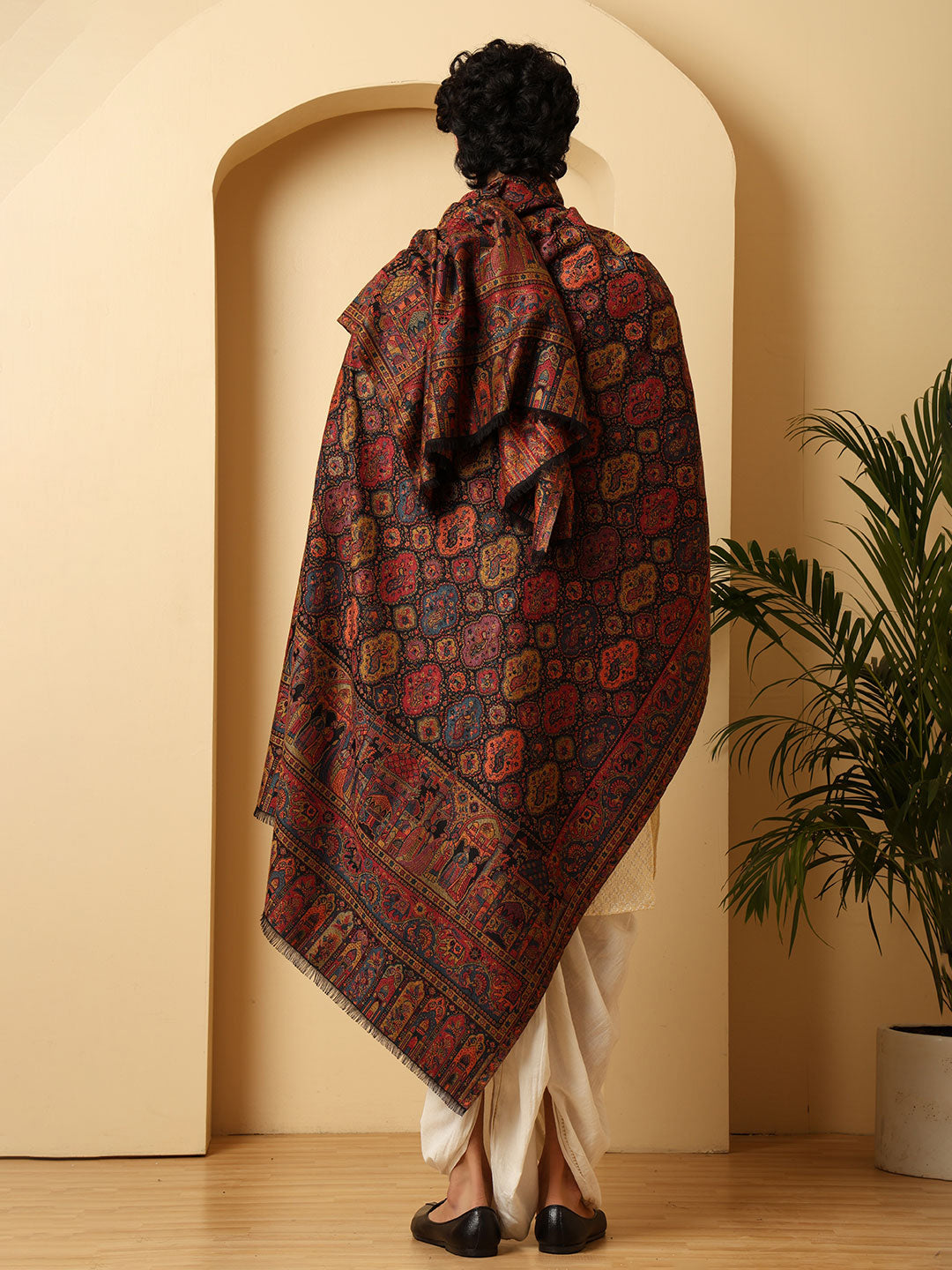 Tweedle Wool Blend Kani Shawl for Men – Black, Size – 40x80