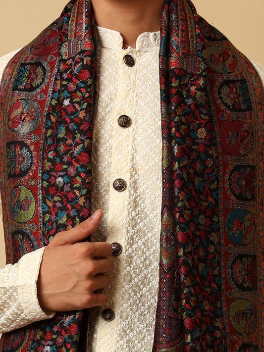 Tweedle Men’s Zari Weave, Darbar Design, Soft Bamboo Stole - Black