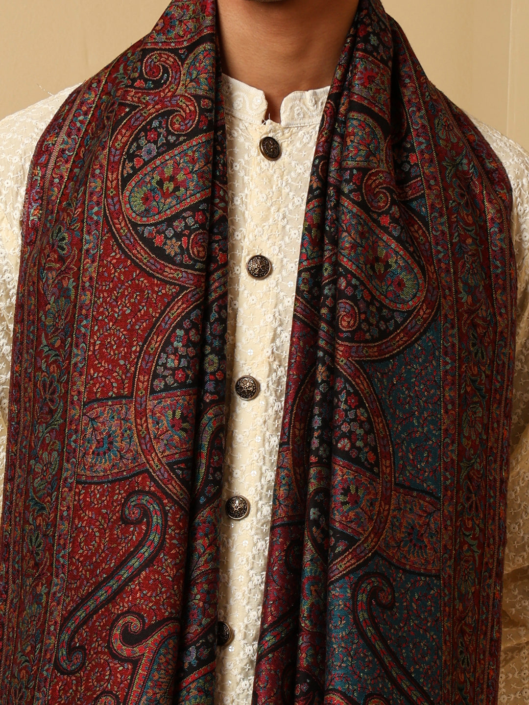 Tweedle Wool Blend Kani Shawl for Men – Black, Size – 40x80