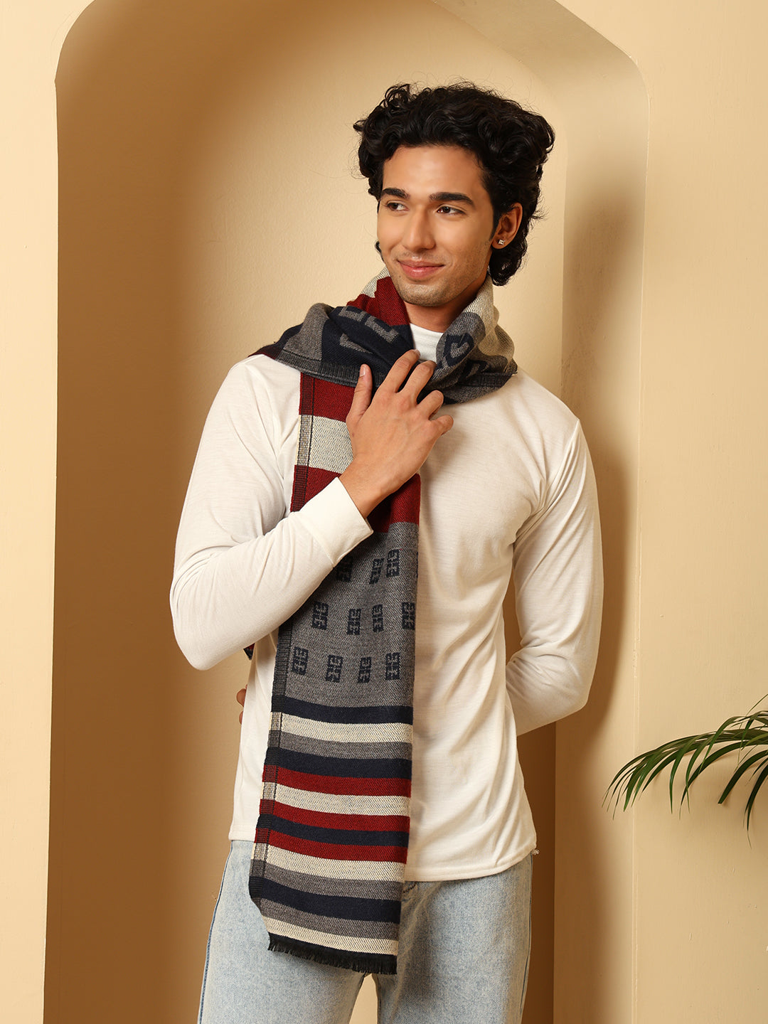 Tweedle Men's  Soft Wool Muffler| Reversible | Geomatrical Pattern | Multicolored -  Size 14 x 72 Inches