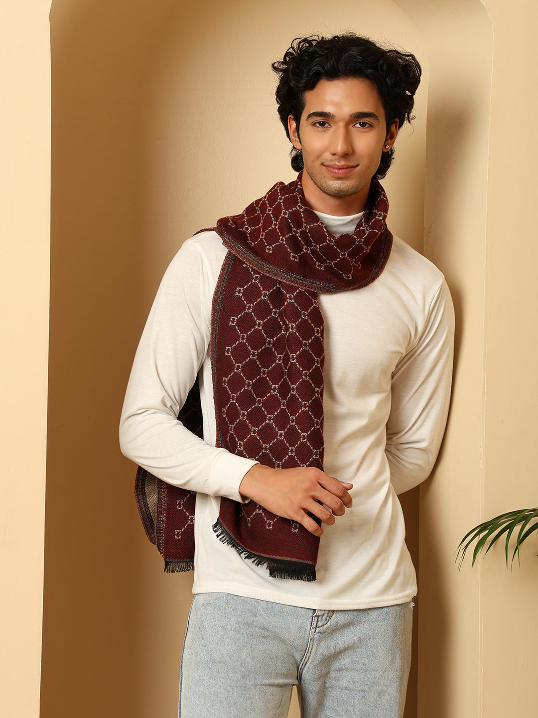 Men’s Warm Woollen Muffler for Winters - Maroon