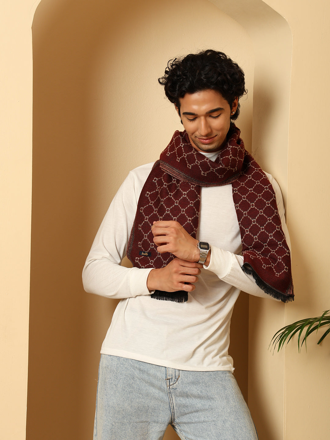 Men’s Warm Woollen Muffler for Winters - Maroon