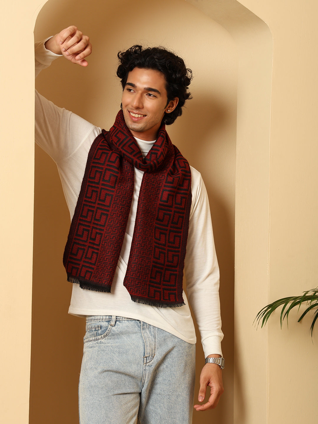 Men’s Warm Woollen Muffler for Winters - maroon