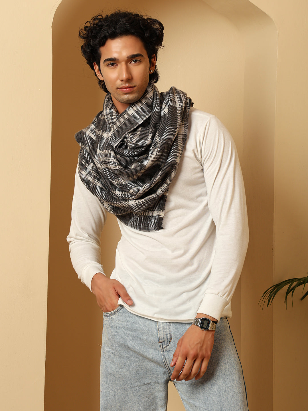 Men’s Blue Soft Blanket Muffler / Stole | Size - 28 x 80 inches - Grey