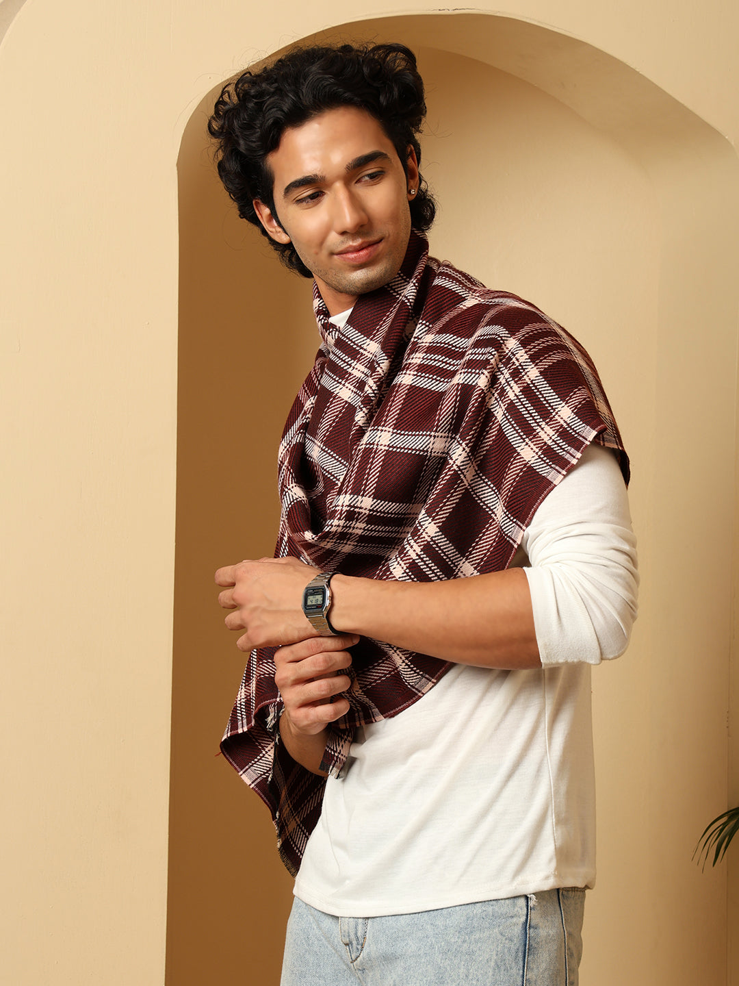 Men’s Blue Soft Blanket Muffler / Stole | Size - 28 x 80 inches - Wine