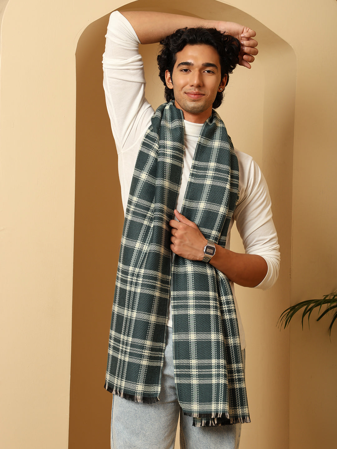 Men’s Blue Soft Blanket Muffler / Stole | Size - 28 x 80 inches - Green