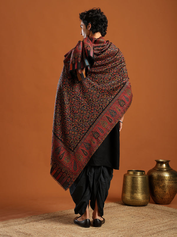 Tweedle Men’s Blended Wool Kashmiri Kani Shawl  - Black