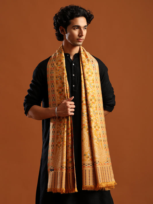 Tweedle Men’s Ethnic Kashmiri Kani Stole/ Scarf- Mustrad, Size - 28 x 80 inches
