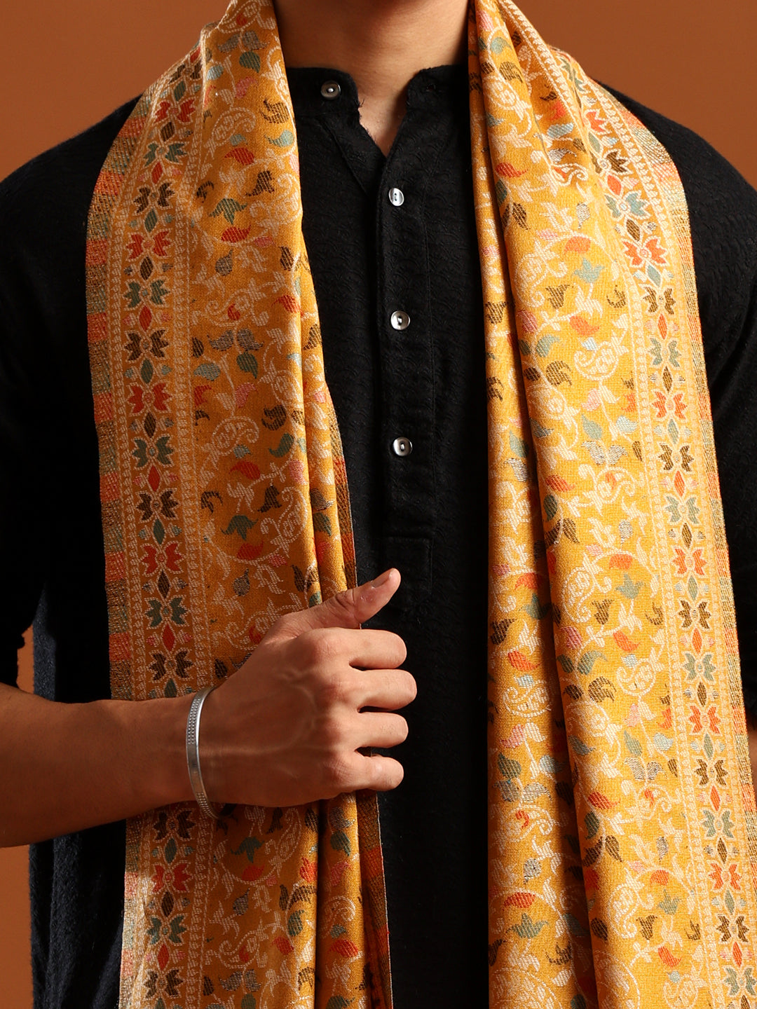 Tweedle Men’s Ethnic Kashmiri Kani Stole/ Scarf- Mustrad, Size - 28 x 80 inches