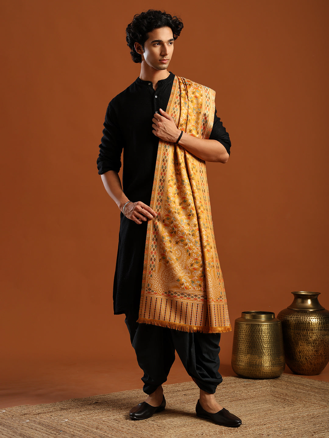 Tweedle Men’s Ethnic Kashmiri Kani Stole/ Scarf- Mustrad, Size - 28 x 80 inches