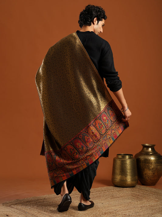 Woven Design, Ethnic Motifs Zari Shimmer Shawl for men - Off-White