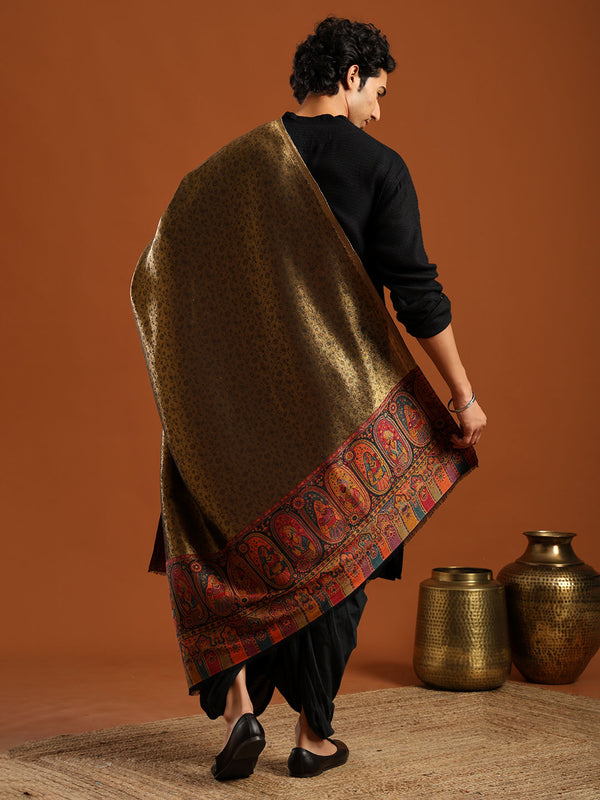 Woven Design, Ethnic Motifs Zari Shimmer Shawl for men - Off-White
