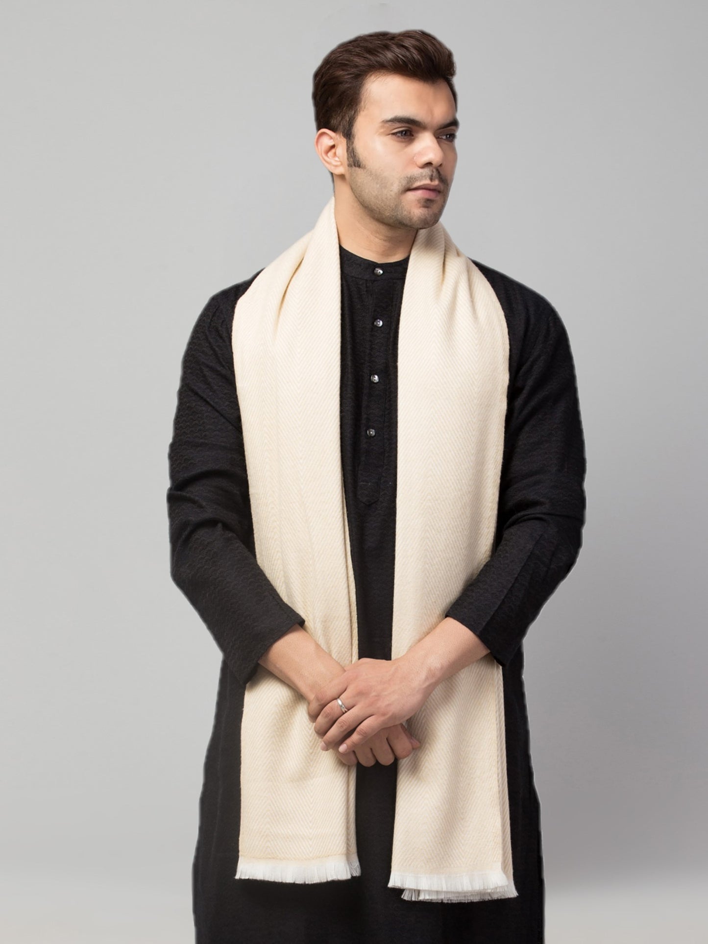 Tweedle Heringbone Design Super Soft Woolen Stole / Scarf for Men - Blue (28 x 80 inches)