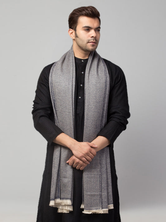 Tweedle Heringbone Design Super Soft Woolen Stole / Scarf for Men - Grey (28 x 80 inches)