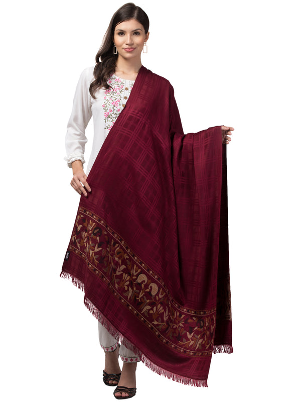 Geometrical Fusion Design Woven Shawl - Wine