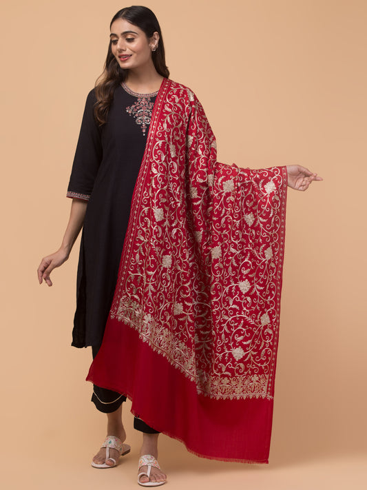 tweedle Kashmiri Aari Embroidery Shawl for Women - Maroon (40 x 80 inches)