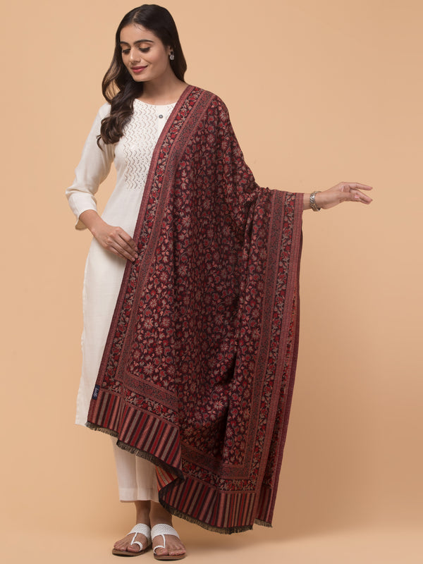 Ethnic Kashmiri Kani Design, Faux Pashmina Shawl - Wine