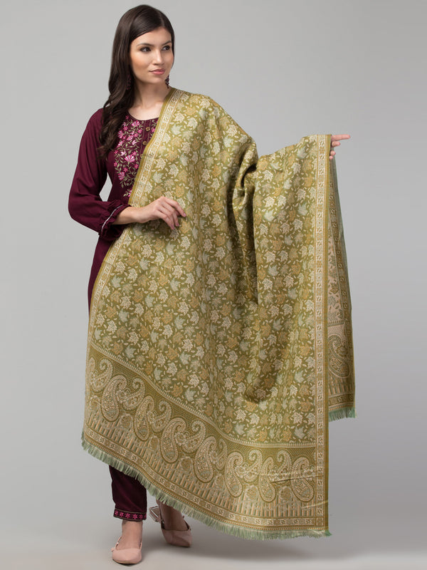 Double Sided Acro Wool Jacquard Shawl - Yellow Green