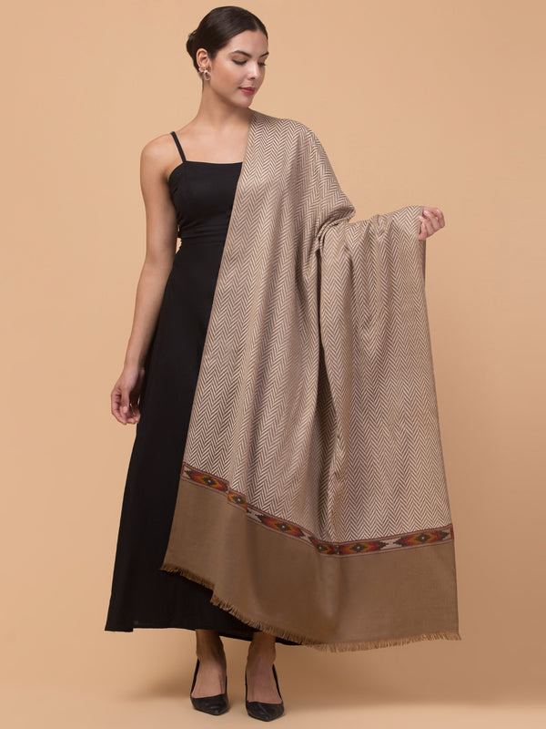 Geometrical Pattern with Plain Palla Shawl for Winters - Beige