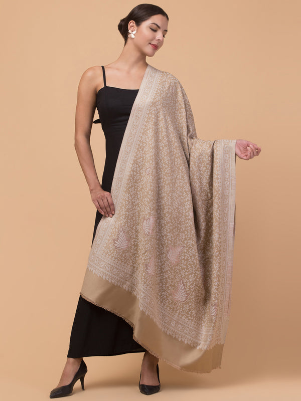 Zari Work Paisley Design Shawl - Beige