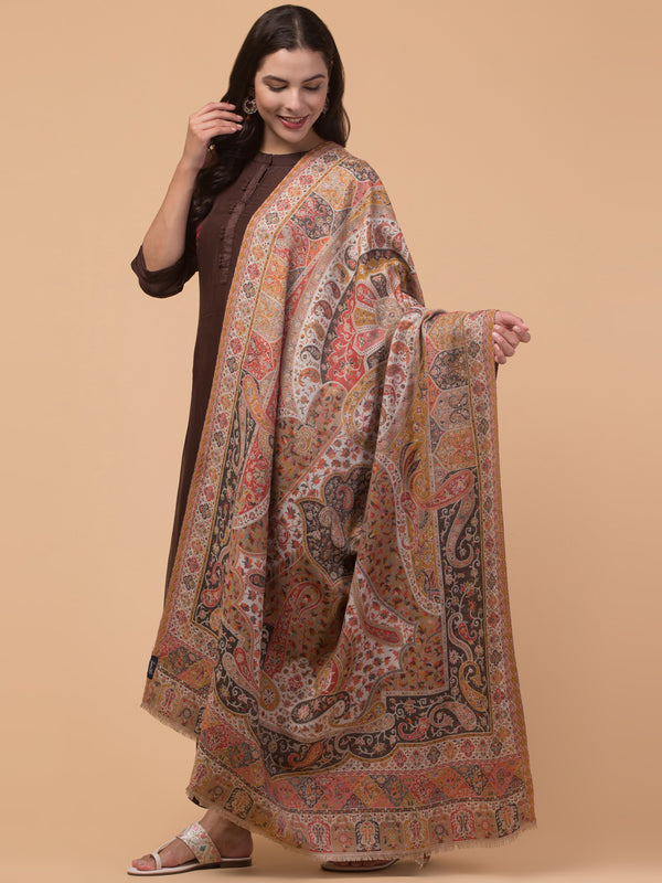 Jacquard Weave, Paisley Design, Faux Pashmina Shawl - Off White