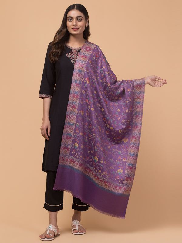 Kashmiri Kani Design Stole - Purple