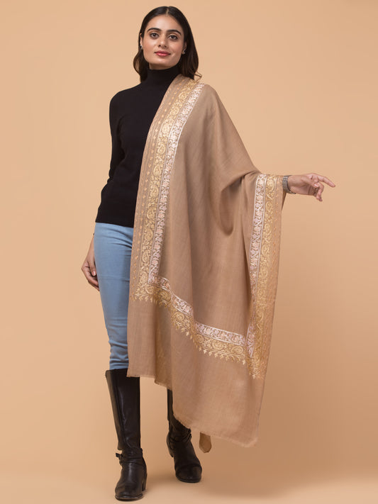 Tweedle Fine Wool Embroidered Stole for Women - Beige, Size -28x80