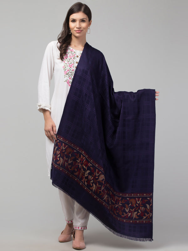 Geometrical Fusion Design Woven Shawl - Navy Blue