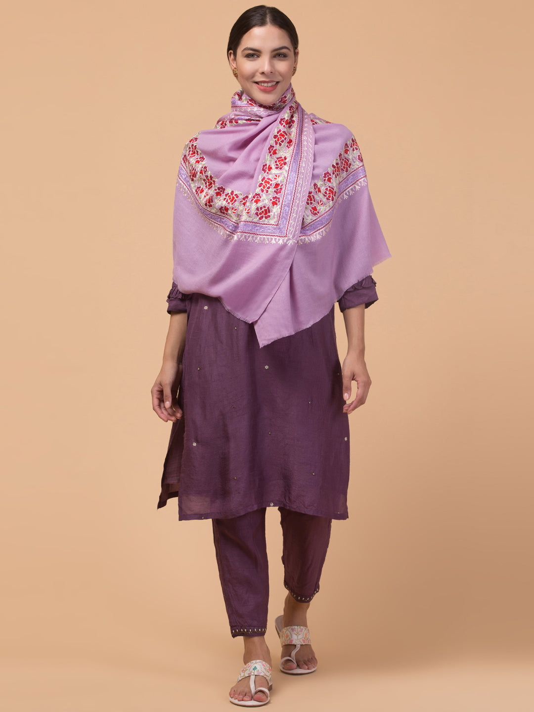 Tweedle Women’s Gulbahaar Aari Embroidery Stole/ Scarf - Purple (Size-28x80)