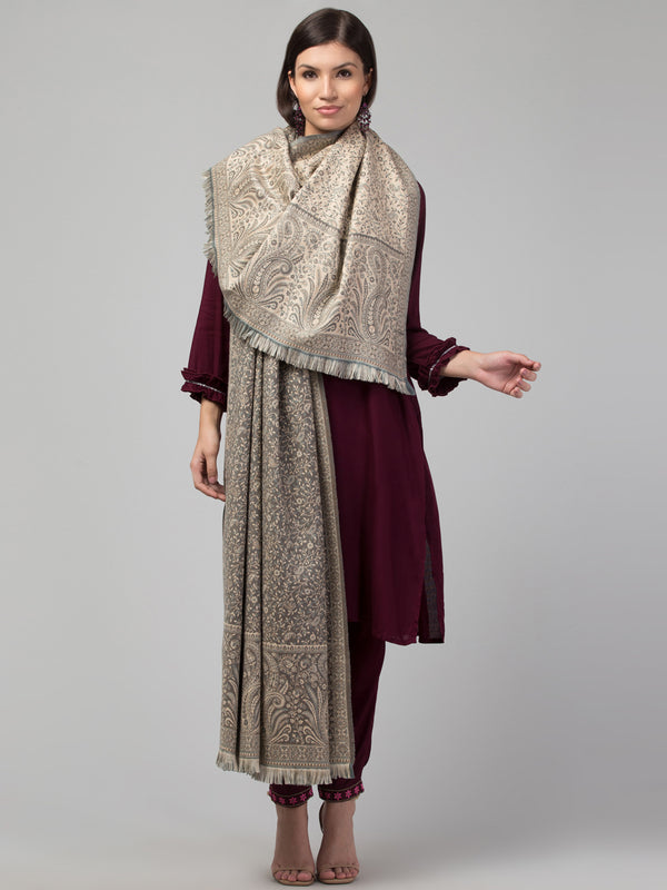 Double Sided Acro Wool Jacquard Shawl - Grey