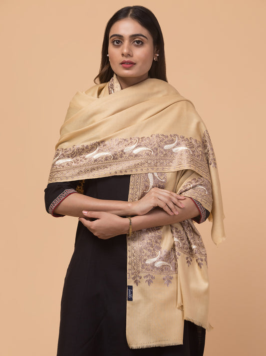 tweedle Kashmiri Aari Embroidery Shawl  for Women - Beige (40 x 80 inches)