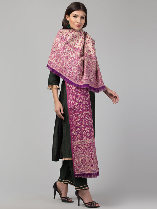 Double Sided Acro Wool Jacquard Shawl - Magenta