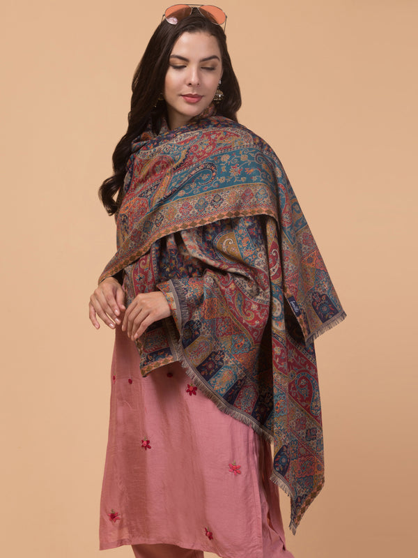 Jacquard Weave, Paisley Design, Faux Pashmina Shawl - Navy Blue