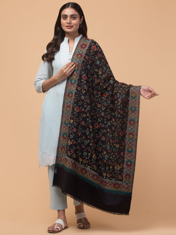 Kashmiri Kani Design Stole - Black