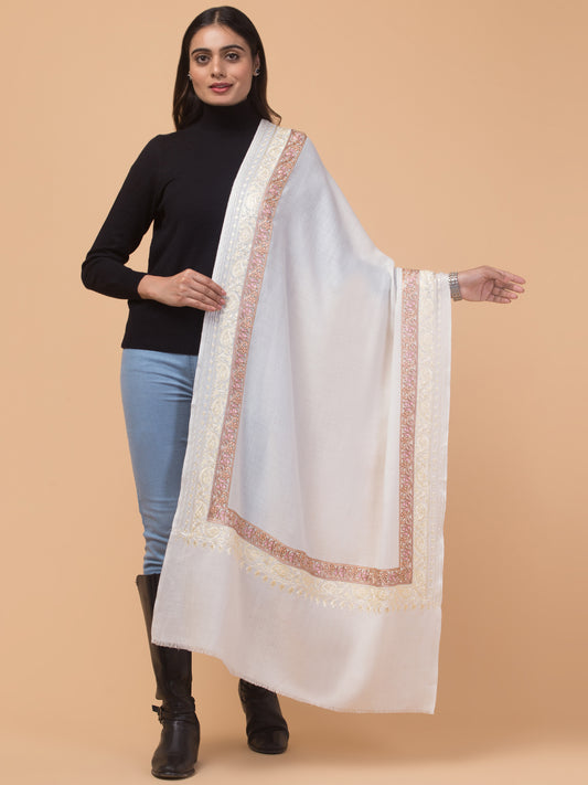 Tweedle Fine Wool Embroidered Stole for Women - Off-White, Size -28x80