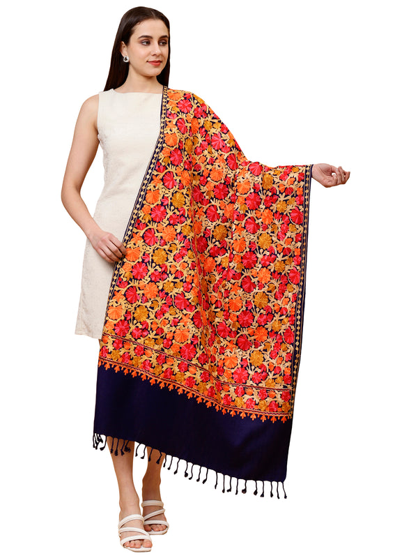 Cashmilon Wool Stole with all over Aari Embroidery - NvBlu