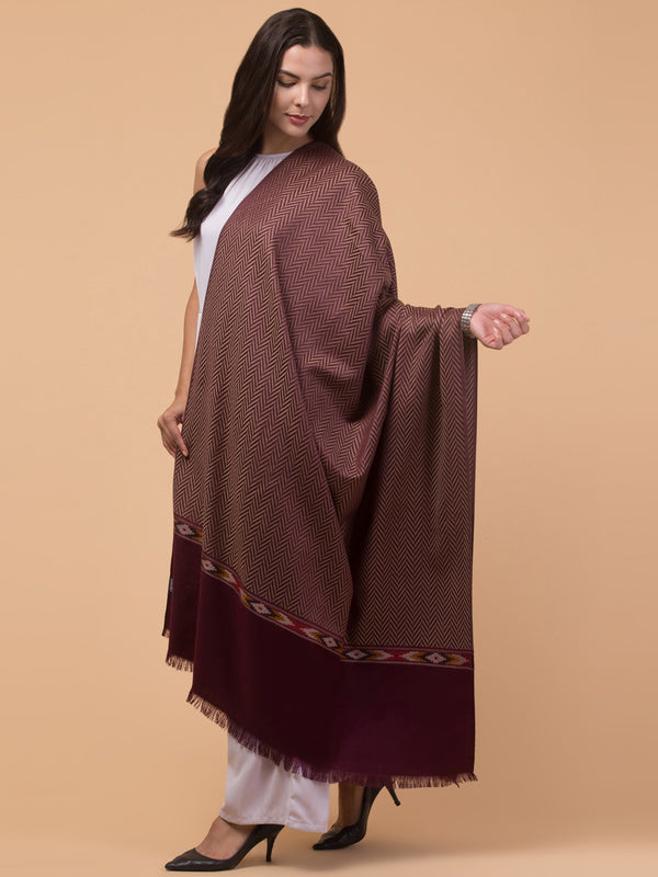 Geometrical Pattern with Plain Palla Shawl for Winters - Wine