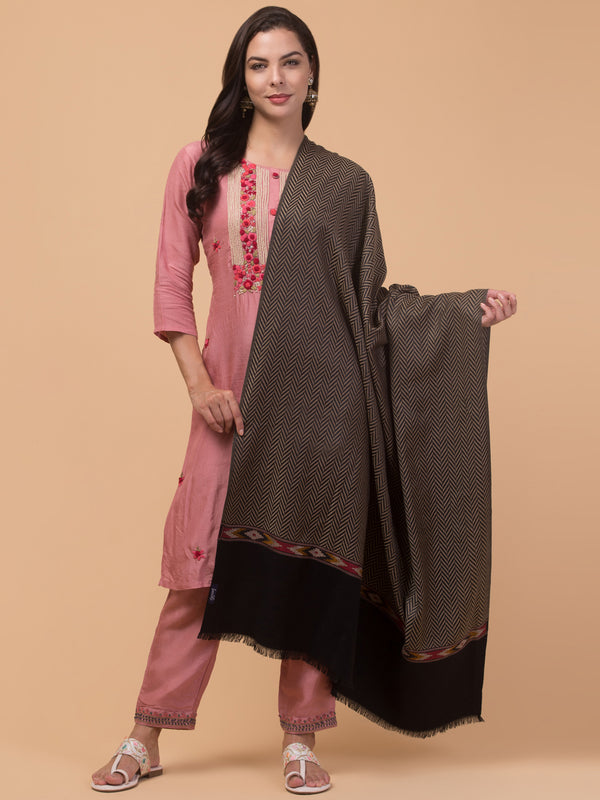 Geometrical Pattern with Plain Palla Shawl for Winters - Black