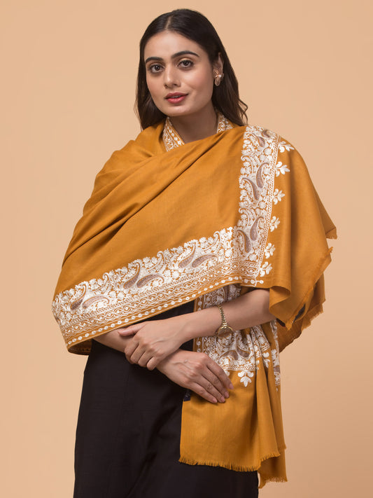 tweedle Kashmiri Aari Embroidery Shawl for Women - Mustard (40 x 80 inches)