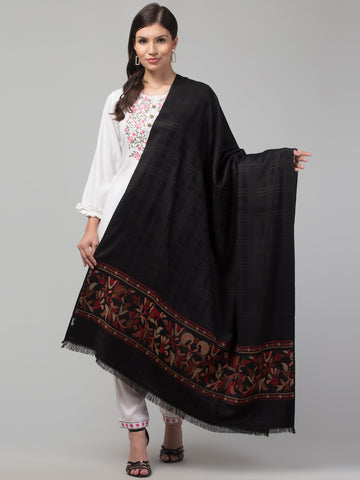 Tweedle Women’s Reversible Shawl / Stole, Wool Blend, Ethnic Kashmiri Design Scarf - Black